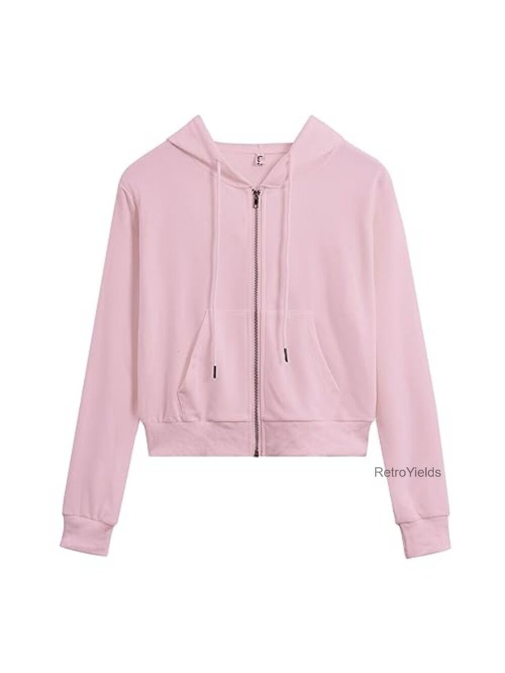 Cropped Zip Up Hoodie Long Sleeve Cotton Blend Athletic Sweatshirt